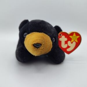RETIRED RARE!! Ty "Blackie" Beanie Baby Black Bear Plush Toy. Original Hangtag